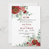 Invitation Bourgogne Rouge Bleu Vert Élégant Mariage (Devant)