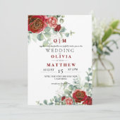 Invitation Bourgogne Rouge Bleu Vert Élégant Mariage (Debout devant)