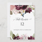 Invitation Bourgogne Rouge Blush Floral Élégant Numéro de tab (Dos)