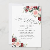 Invitation Bourgogne Rouge & Blush Floral Mariage (Devant)