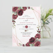 Invitation Bourgogne Rouge Blush or Mariage géométrique de ve (Debout devant)