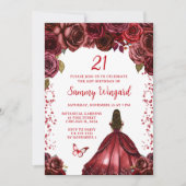 Invitation Bourgogne Rouge Brown Cheveux Princesse Anniversai (Devant)