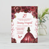 Invitation Bourgogne Rouge Brown Cheveux Princesse Anniversai (Debout devant)