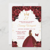 Invitation Bourgogne Rouge Brown Cheveux Princesse Anniversai (Devant)