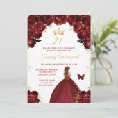 Invitation Bourgogne Rouge Brown Cheveux Princesse Anniversai (Debout devant)
