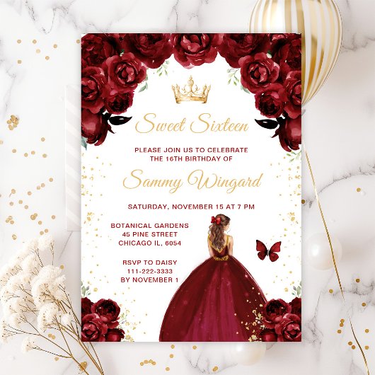 Invitation Bourgogne Rouge Brown Cheveux Princesse Sweet sixt