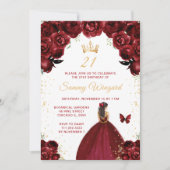Invitation Bourgogne Rouge Brunette Cheveux Princesse Anniver (Devant)