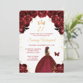Invitation Bourgogne Rouge Brunette Cheveux Princesse Anniver (Debout devant)