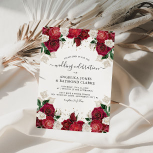 Invitation Bourgogne Rouge & Élégant Mariage Floral Blanc