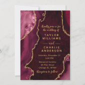Invitation Bourgogne Rouge et Agate Dorée Mariage de Marbre (Devant)