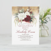 Invitation Bourgogne Rouge et Blanc Floral Élégant Graduation (Debout devant)