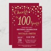 Invitation Bourgogne Rouge et or 100e Anniversaire Diamant (Devant / Derrière)