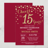 Invitation Bourgogne rouge et or 15ème Anniversaire diamant (Devant / Derrière)