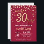 Invitation Bourgogne Rouge et Or 30e Anniversaire Diamant<br><div class="desc">30e anniversaire Invitation avec Arrière - plan diamant de Parties scintillant rouge et or de Bourgogne. Confetti d'or. Anniversaire adulte. Hommes ou Femmes Anniversaire. Pour plus de personnalisation,  cliquez sur le bouton "Customiser" et utilisez notre outil de conception pour modifier ce modèle.</div>