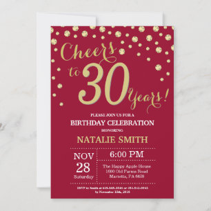 Invitation Bourgogne Rouge et Or 30e Anniversaire Diamant