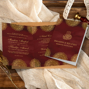 Invitation Bourgogne rouge et or asiatique Motif musulman Mar
