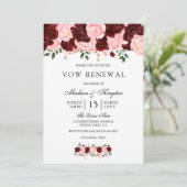 Invitation Bourgogne Rouge Fleurs rousses Vow Renouvellement  (Debout devant)