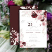 Invitation Bourgogne Rouge Floral 25e Anniversaire de Mariage