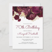 Invitation Bourgogne Rouge Floral 70e fête d'anniversaire (Devant)
