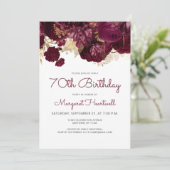 Invitation Bourgogne Rouge Floral 70e fête d'anniversaire (Debout devant)
