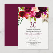 Invitation Bourgogne Rouge Floral Boho 20e Anniversaire de Ma (Devant / Derrière)