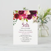 Invitation Bourgogne Rouge Floral Boho 5e anniversaire Mariag (Debout devant)