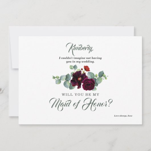 Invitation Bourgogne Rouge Floral Eucalyptus Bridesmaid Propo (Devant)
