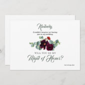Invitation Bourgogne Rouge Floral Eucalyptus Bridesmaid Propo (Devant / Derrière)