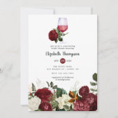 Invitation Bourgogne Rouge Floral Fête des mariées de dégusta (Devant)