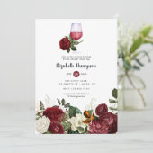 Invitation Bourgogne Rouge Floral Fête des mariées de dégusta (Debout devant)