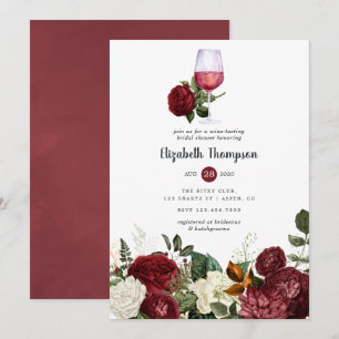Invitation Bourgogne Rouge Floral Fête des mariées de dégusta