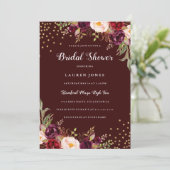 Invitation Bourgogne Rouge floral Fête des mariées or (Debout devant)