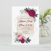 Invitation Bourgogne Rouge Floral Géométrique Chute Graduatio (Debout devant)