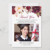Invitation Bourgogne Rouge Floral Graduation Merci photo (Devant)