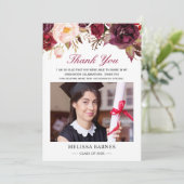 Invitation Bourgogne Rouge Floral Graduation Merci photo (Debout devant)