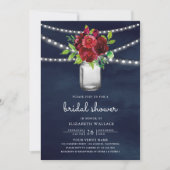 Invitation Bourgogne Rouge Floral Marine Code QR Réception de (Devant)