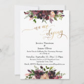 Invitation Bourgogne Rouge Floral & Or Élégant Nous nous enfu (Devant)