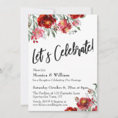 Invitation Bourgogne Rouge Floral Typographie Célébrons (Devant)