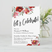 Invitation Bourgogne Rouge Floral Typographie Faisons la fête (Debout devant)