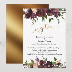 Invitation Bourgogne Rouge Foncé Floral Or Typographie de Réc