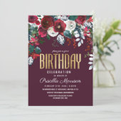 Invitation Bourgogne Rouge ivoire arrangement floral Annivers (Debout devant)
