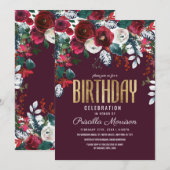 Invitation Bourgogne Rouge ivoire arrangement floral Annivers (Devant / Derrière)