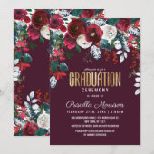 Invitation Bourgogne Rouge ivoire Floral Arrangement Graduati (Devant / Derrière)