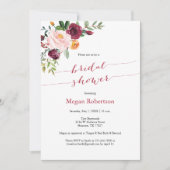 Invitation Bourgogne Rouge Marsala Fête des mariées florale (Devant)