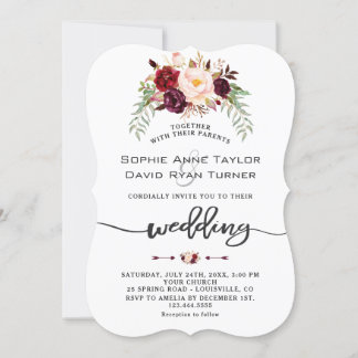 Invitation Bourgogne Rouge Marsala Floral Mariage