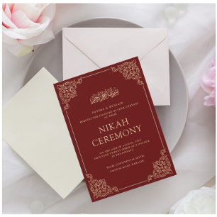 Invitation Bourgogne Rouge Nikah Mariage musulman islamique
