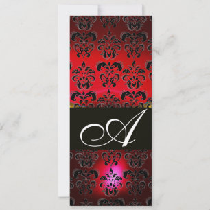Invitation BOURGOGNE ROUGE NOIR DAMAS MONOGRAMME rubis blanc