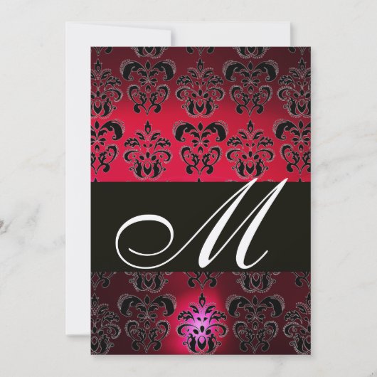 Invitation BOURGOGNE ROUGE NOIR DAMAS MONOGRAMME rubis champa (Devant)