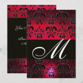 Invitation BOURGOGNE ROUGE NOIR DAMAS MONOGRAMME ruby champag (Devant / Derrière)