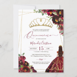 Invitation Bourgogne Rouge or élégant Floral Quince Anniversa